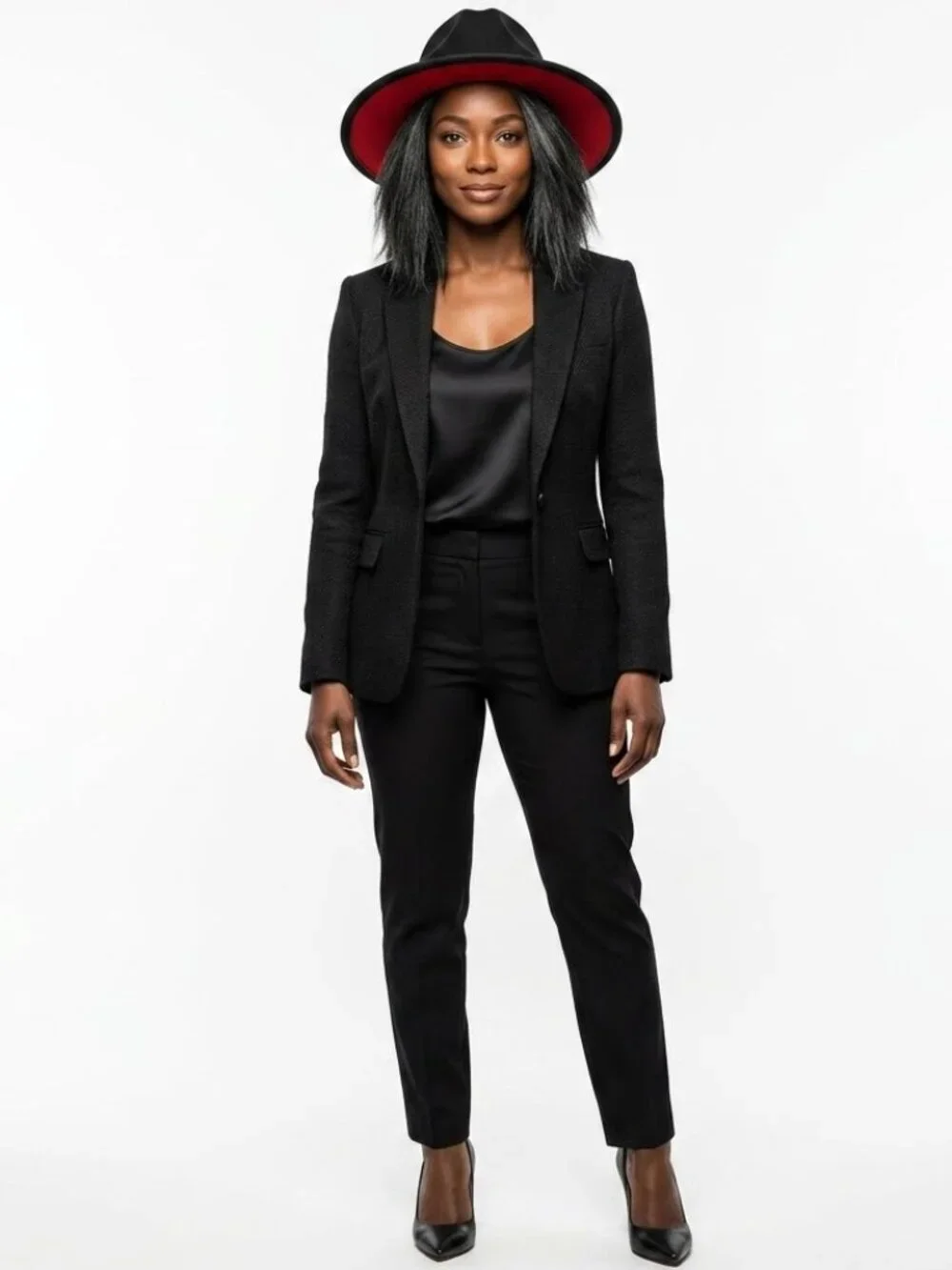 Unbranded Red Bottom Fedora Black Wool Felt Wide Brim Hat